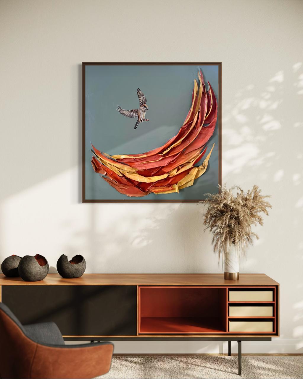 Watched Over - Acrylic and sculpted fabric painting