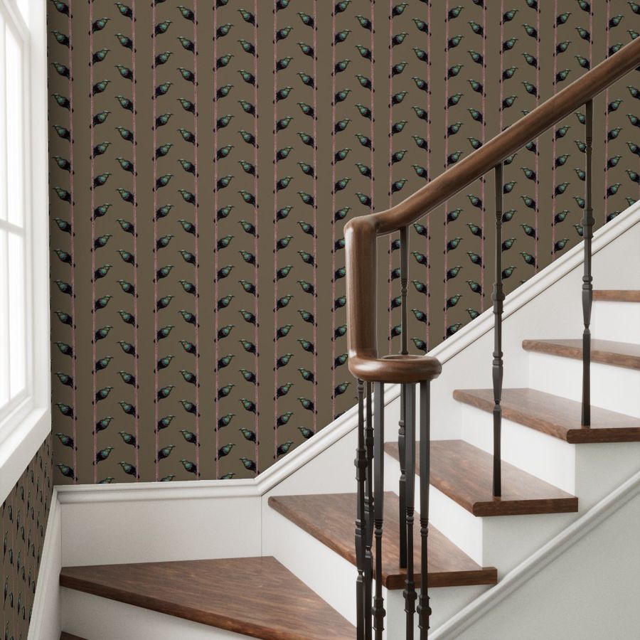 Hand-Painted Marico Sunbird Stripe Wallpaper