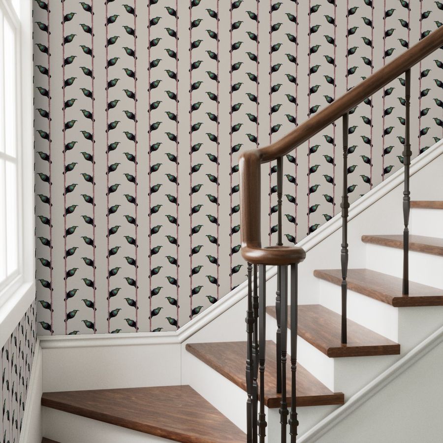 Hand-Painted Marico Sunbird Stripe Wallpaper